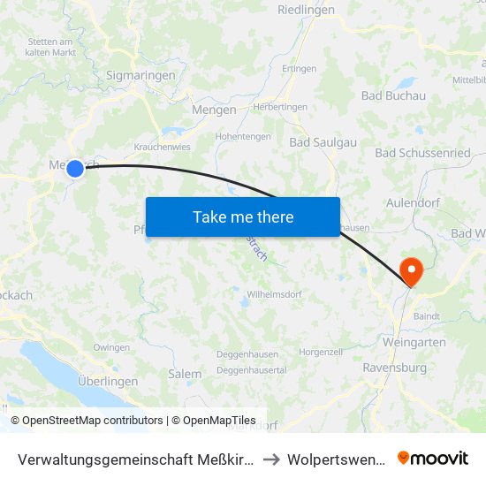 Verwaltungsgemeinschaft Meßkirch to Wolpertswende map