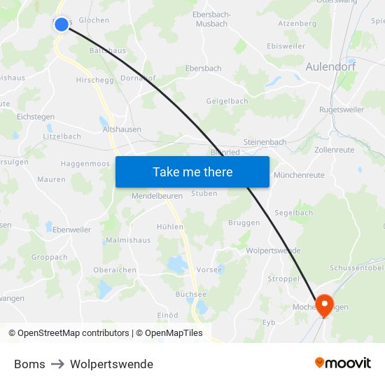 Boms to Wolpertswende map