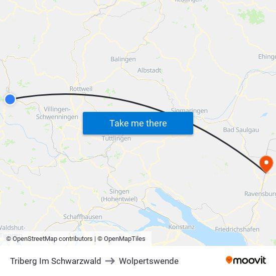 Triberg Im Schwarzwald to Wolpertswende map