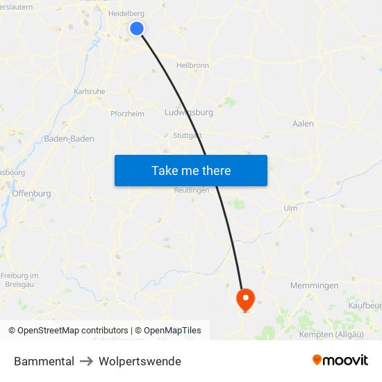 Bammental to Wolpertswende map