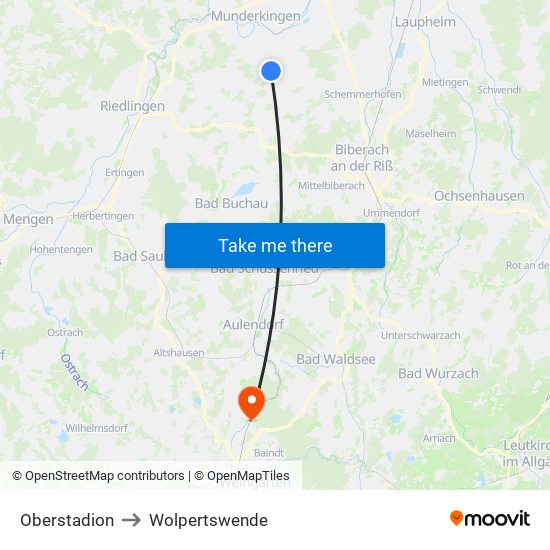 Oberstadion to Wolpertswende map
