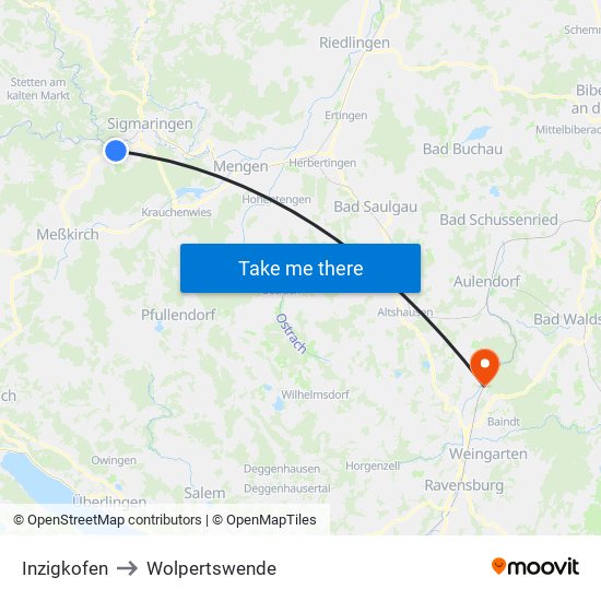 Inzigkofen to Wolpertswende map