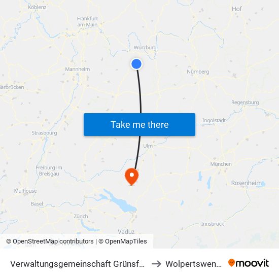 Verwaltungsgemeinschaft Grünsfeld to Wolpertswende map