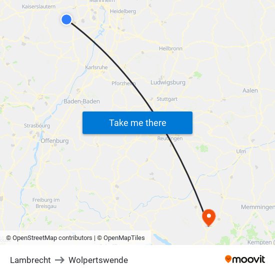 Lambrecht to Wolpertswende map