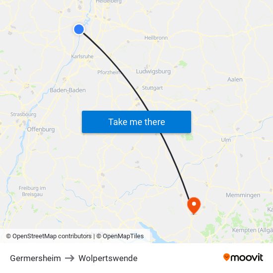 Germersheim to Wolpertswende map