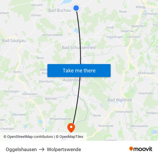 Oggelshausen to Wolpertswende map