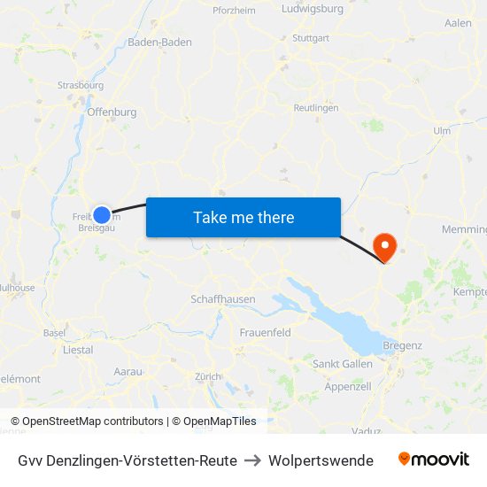 Gvv Denzlingen-Vörstetten-Reute to Wolpertswende map
