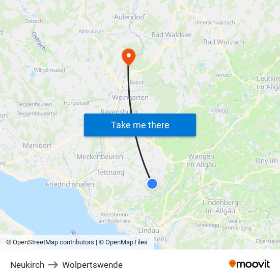 Neukirch to Wolpertswende map
