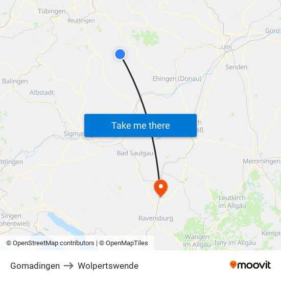 Gomadingen to Wolpertswende map