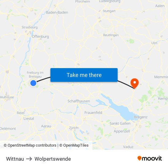 Wittnau to Wolpertswende map