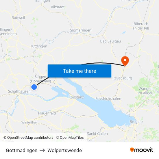 Gottmadingen to Wolpertswende map