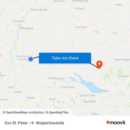 Gvv St. Peter to Wolpertswende map