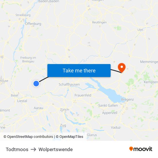 Todtmoos to Wolpertswende map