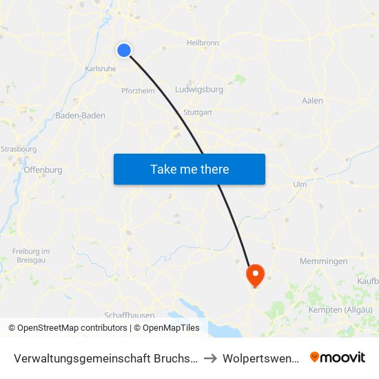 Verwaltungsgemeinschaft Bruchsal to Wolpertswende map