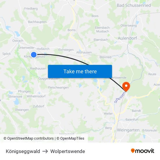Königseggwald to Wolpertswende map