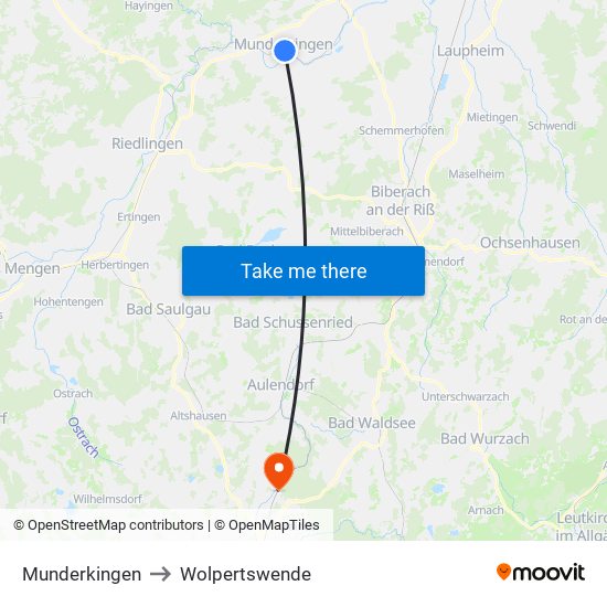 Munderkingen to Wolpertswende map