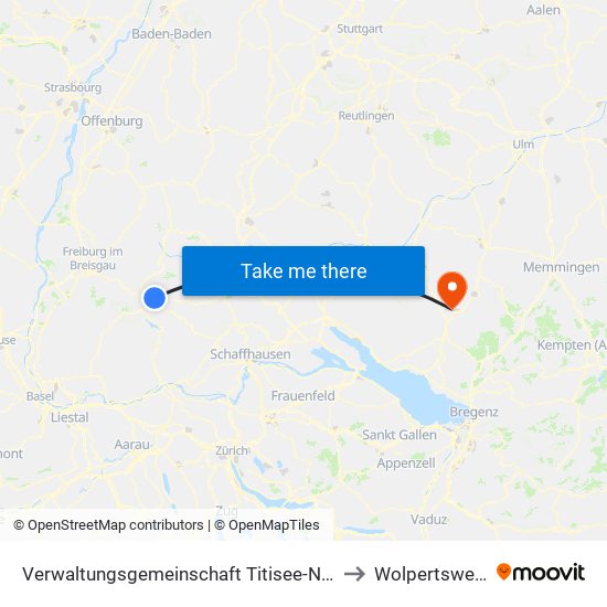 Verwaltungsgemeinschaft Titisee-Neustadt to Wolpertswende map