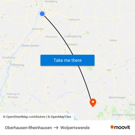 Oberhausen-Rheinhausen to Wolpertswende map