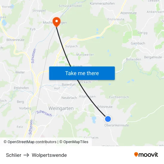 Schlier to Wolpertswende map