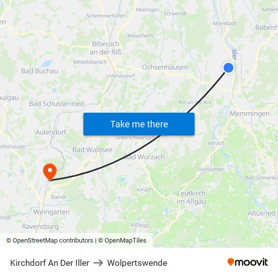 Kirchdorf An Der Iller to Wolpertswende map