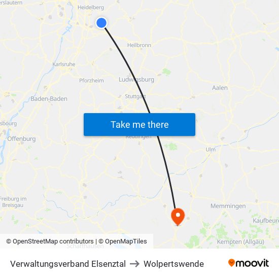 Verwaltungsverband Elsenztal to Wolpertswende map