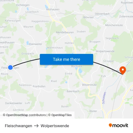 Fleischwangen to Wolpertswende map