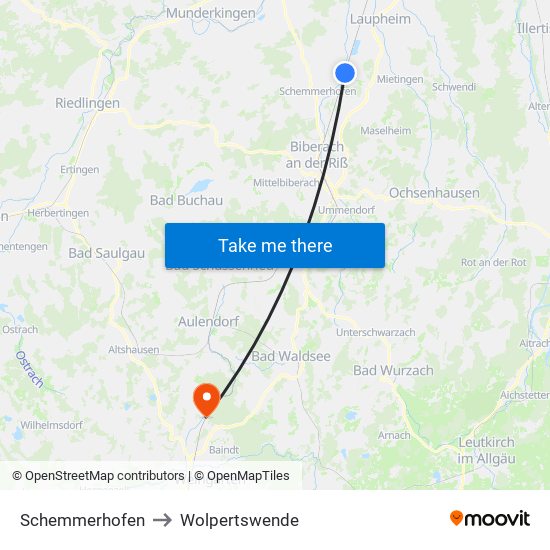 Schemmerhofen to Wolpertswende map