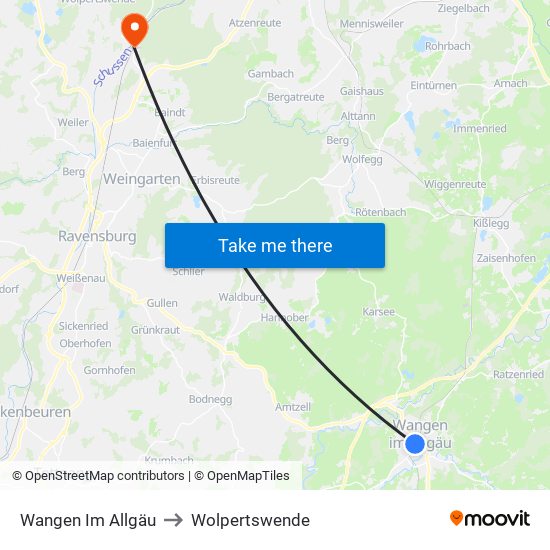 Wangen Im Allgäu to Wolpertswende map