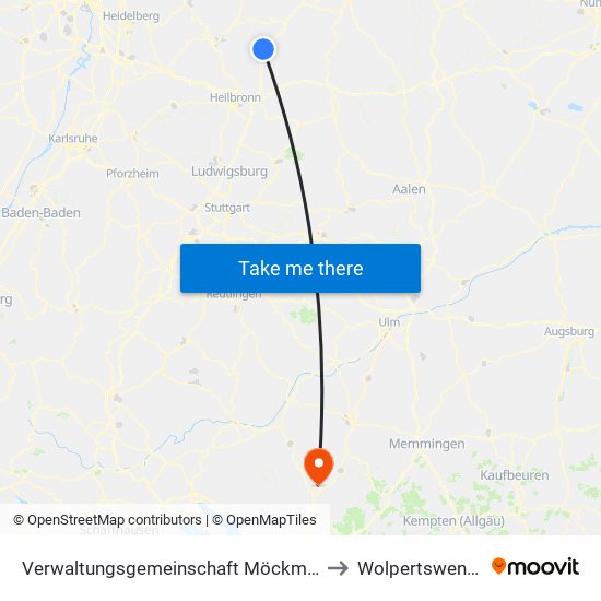 Verwaltungsgemeinschaft Möckmühl to Wolpertswende map