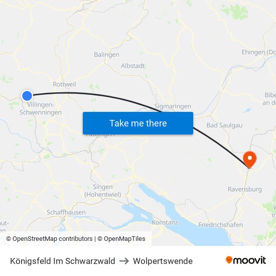 Königsfeld Im Schwarzwald to Wolpertswende map