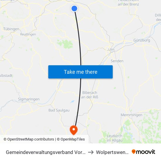 Gemeindeverwaltungsverband Voralb to Wolpertswende map