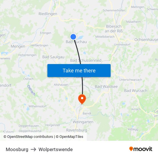 Moosburg to Wolpertswende map