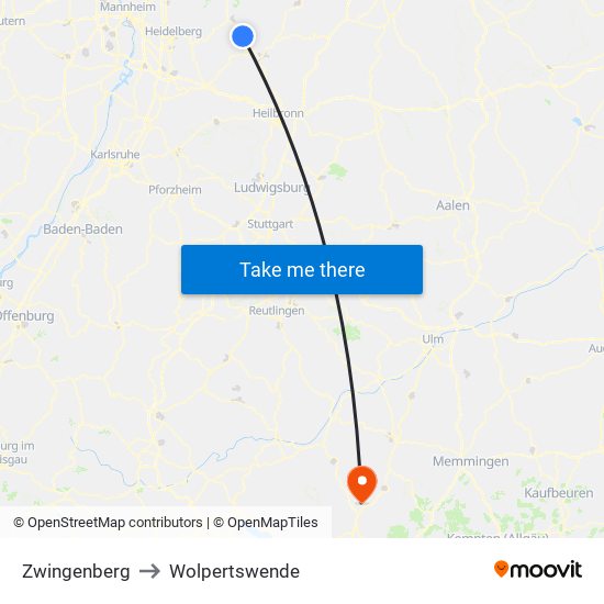 Zwingenberg to Wolpertswende map