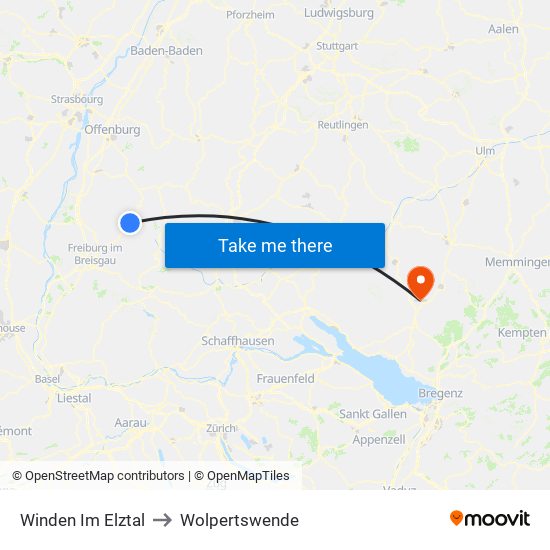 Winden Im Elztal to Wolpertswende map