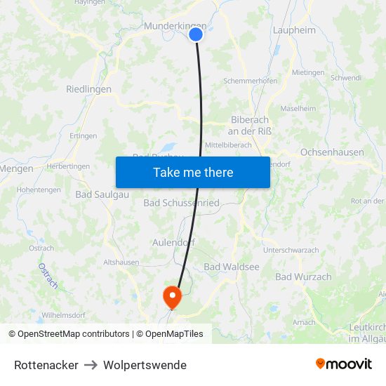 Rottenacker to Wolpertswende map
