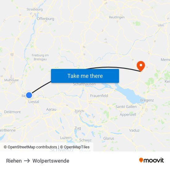 Riehen to Wolpertswende map