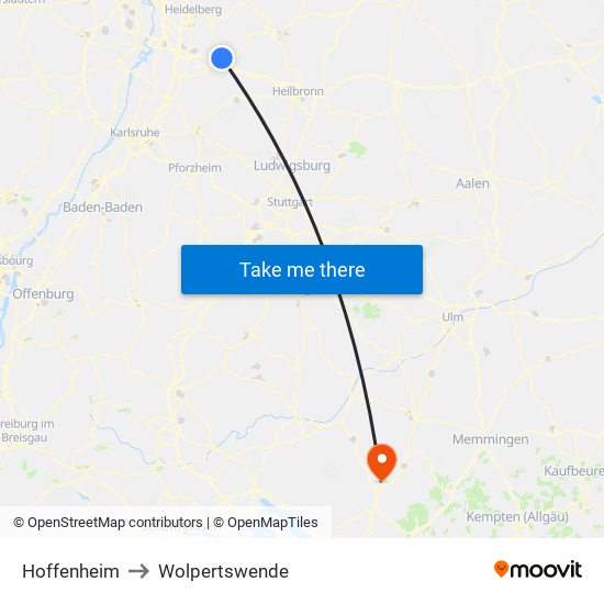 Hoffenheim to Wolpertswende map