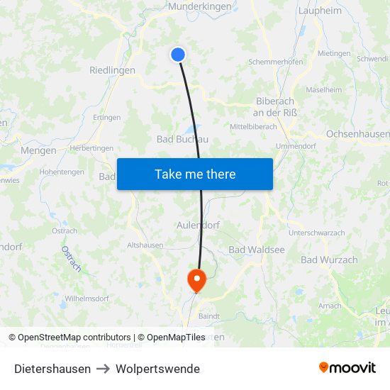 Dietershausen to Wolpertswende map