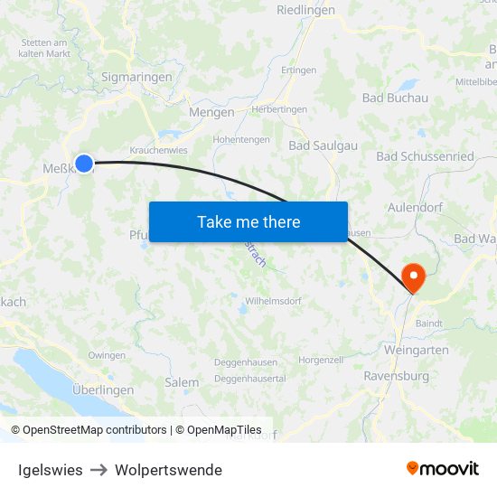Igelswies to Wolpertswende map