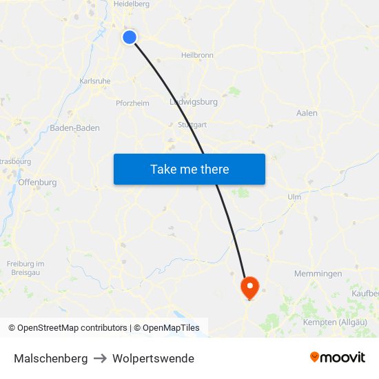 Malschenberg to Wolpertswende map