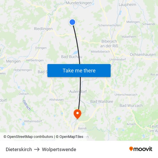 Dieterskirch to Wolpertswende map