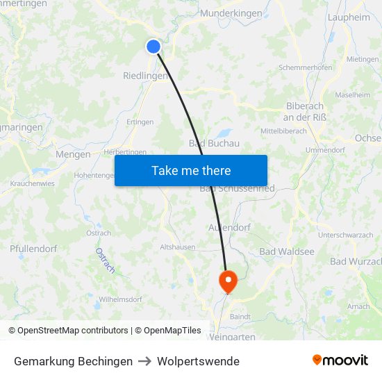 Gemarkung Bechingen to Wolpertswende map
