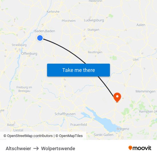 Altschweier to Wolpertswende map