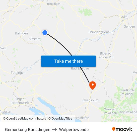 Gemarkung Burladingen to Wolpertswende map