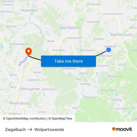 Ziegelbach to Wolpertswende map