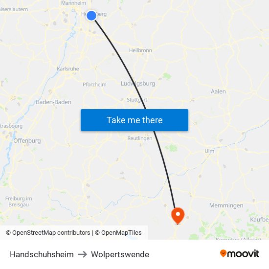 Handschuhsheim to Wolpertswende map