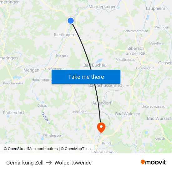 Gemarkung Zell to Wolpertswende map