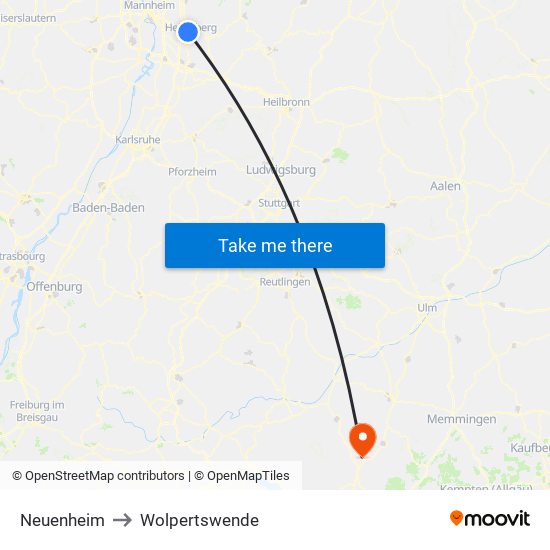 Neuenheim to Wolpertswende map