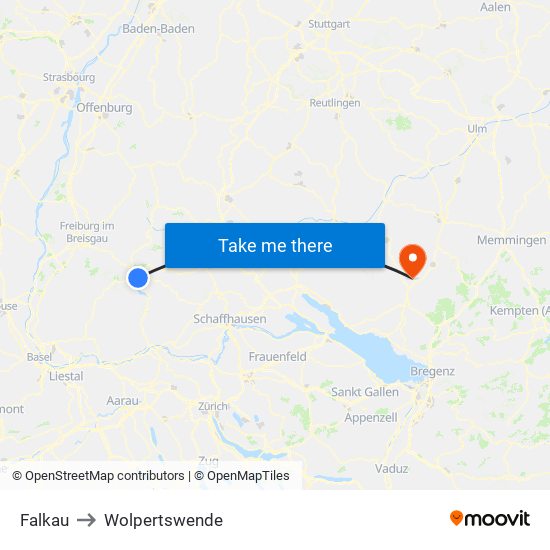 Falkau to Wolpertswende map