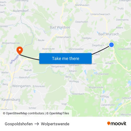 Gospoldshofen to Wolpertswende map